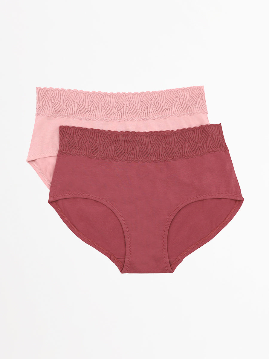 Women's Smooth Lines Lace Midi Brief 2 Pack