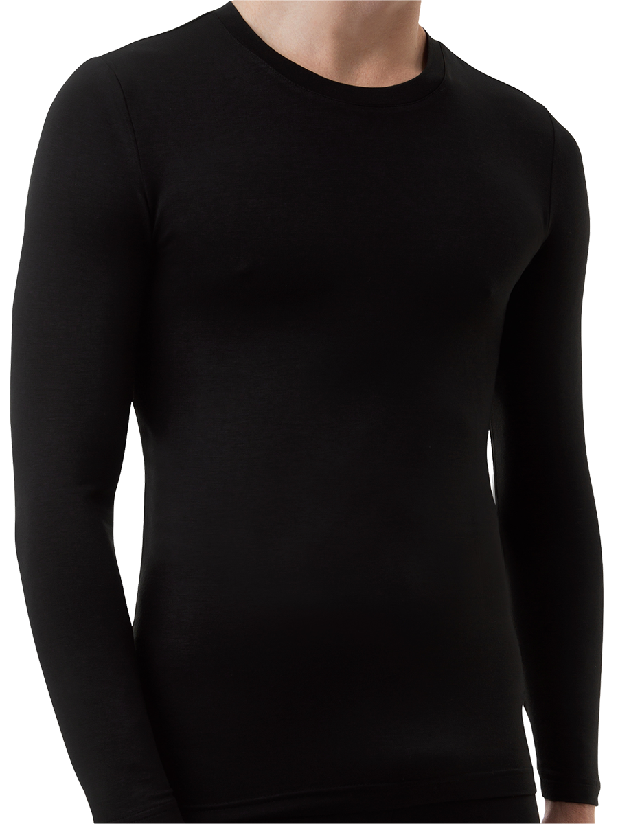 mens black heat bods long sleeve thermal top with heat retention - underworks