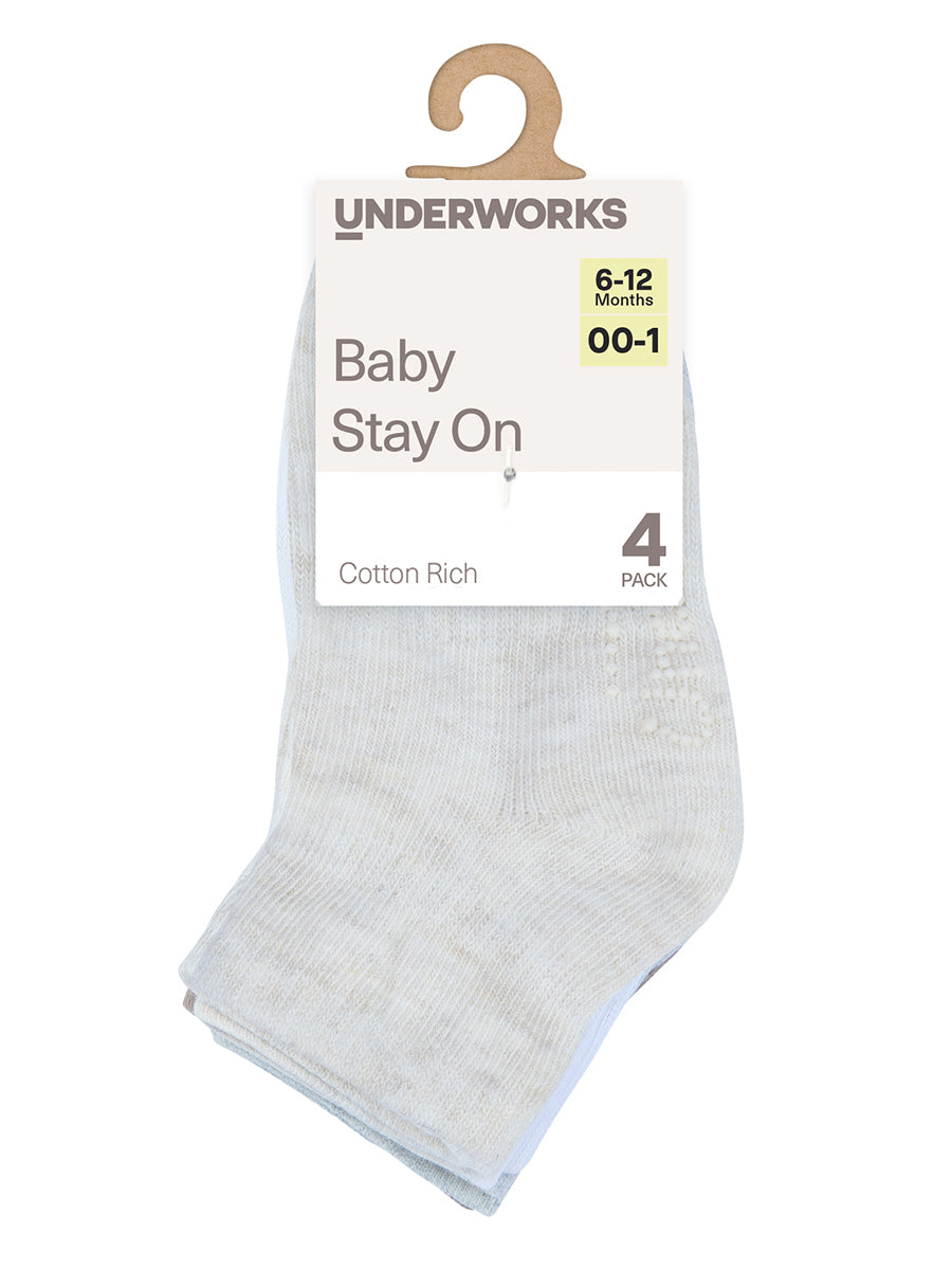 Baby Stay On Mid Crew Socks 4 Pack