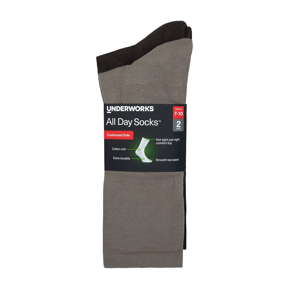 Men's All Day Socks Cotton Rich Cushion Crew 2 Pack