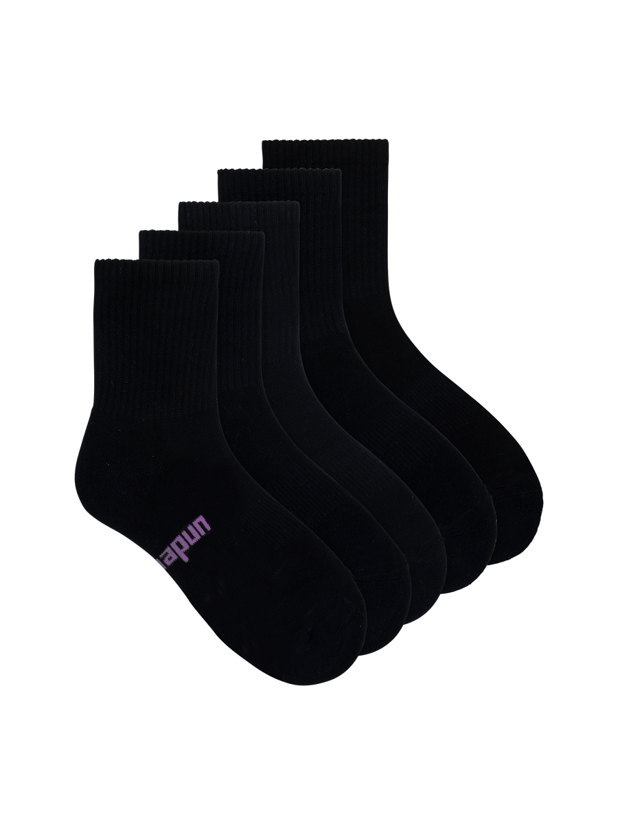 Women's Black Mid Crew Socks - 5 Pack