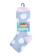 womens blue spot grey check cosies socks 2 pack - underworks