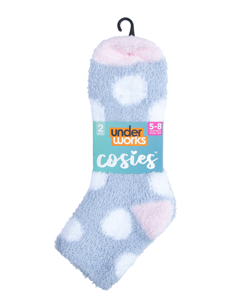 womens blue spot grey check cosies socks 2 pack - underworks