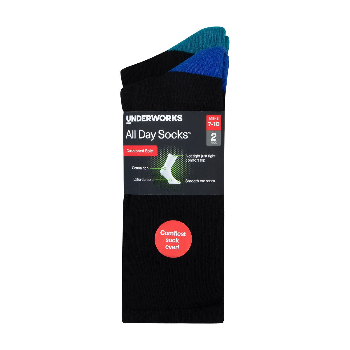Men's All Day Socks Cotton Rich Cushion Crew 2 Pack