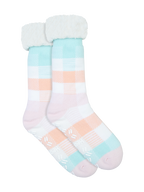 Women's Heat Bods Extra Warm with Sherpa Crew Socks - Blue Checkered | Underworks