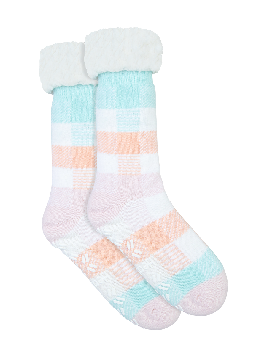 Women's Heat Bods Extra Warm with Sherpa Crew Socks - Blue Checkered | Underworks