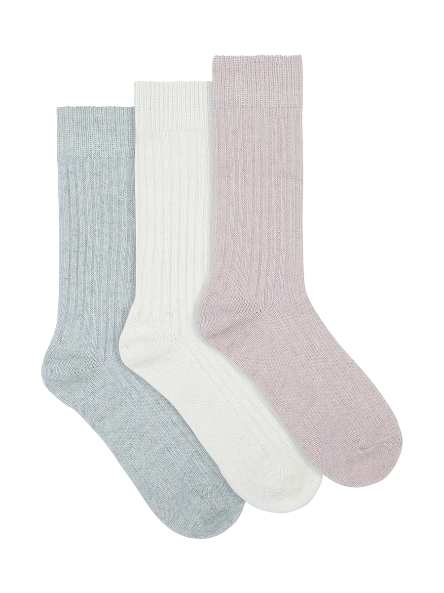 Womens Heat Bods Wool Ribbed Crew 3 Pack