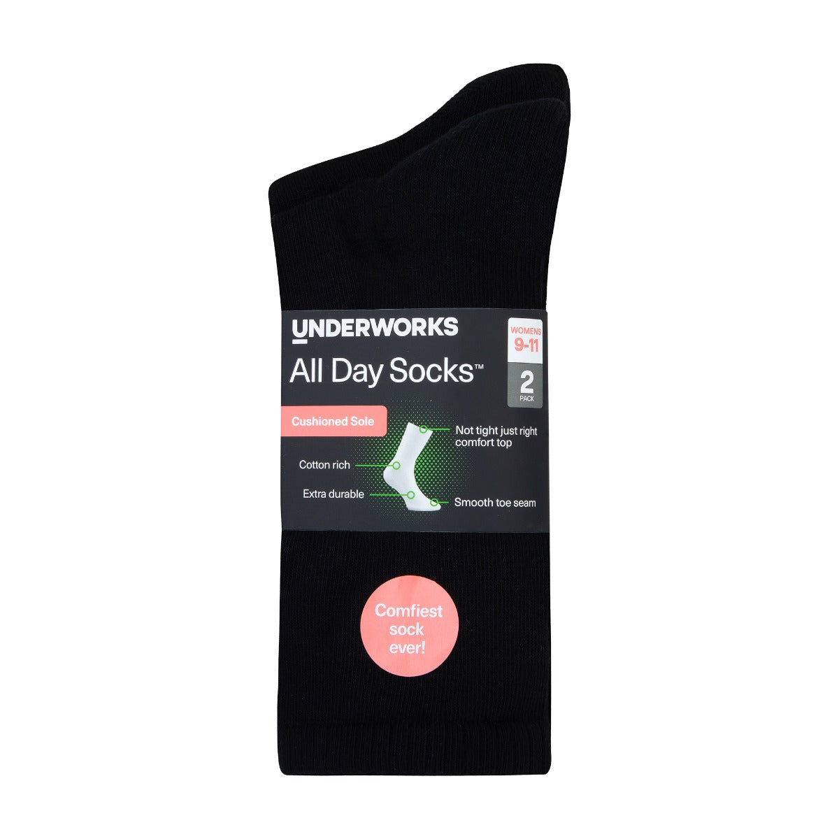 Women's All Day Cotton Rich Cushion Crew Socks 2 Pack