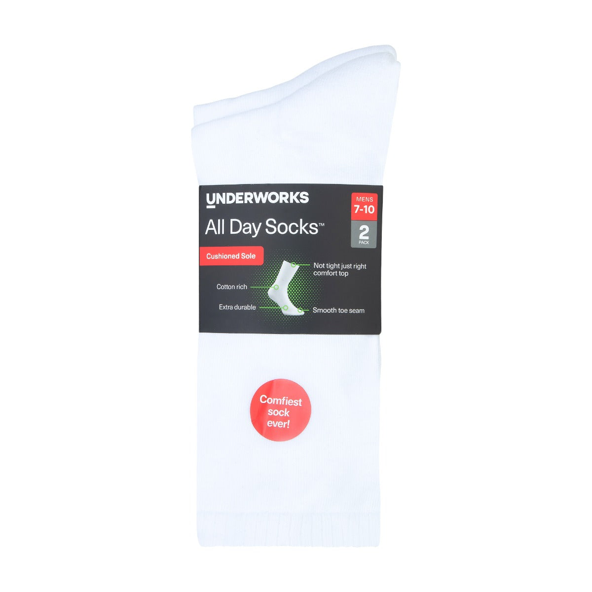 Men's All Day Socks Cotton Rich Cushion Crew 2 Pack