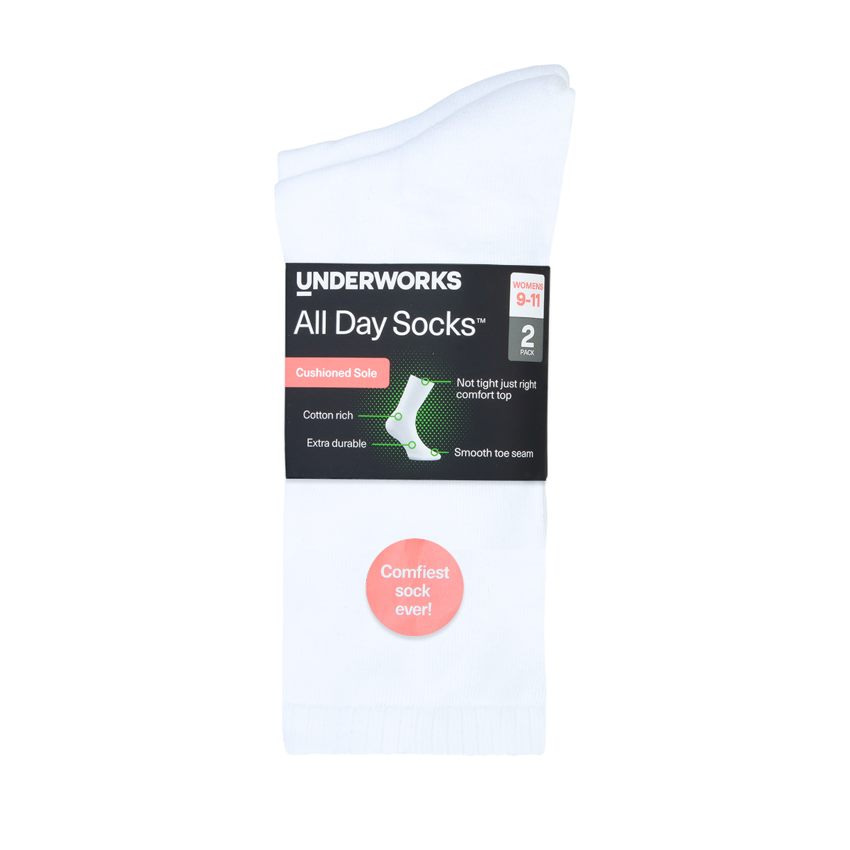 Women's All Day Cotton Rich Cushion Crew Socks 2 Pack