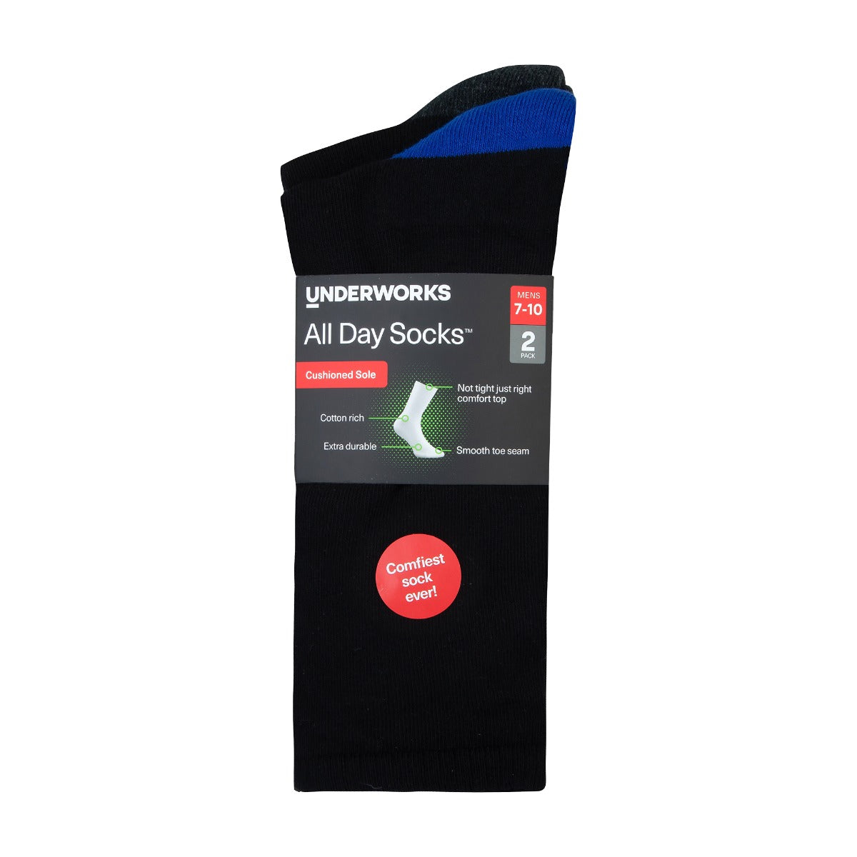 Men's All Day Socks Cotton Rich Cushion Crew 2 Pack