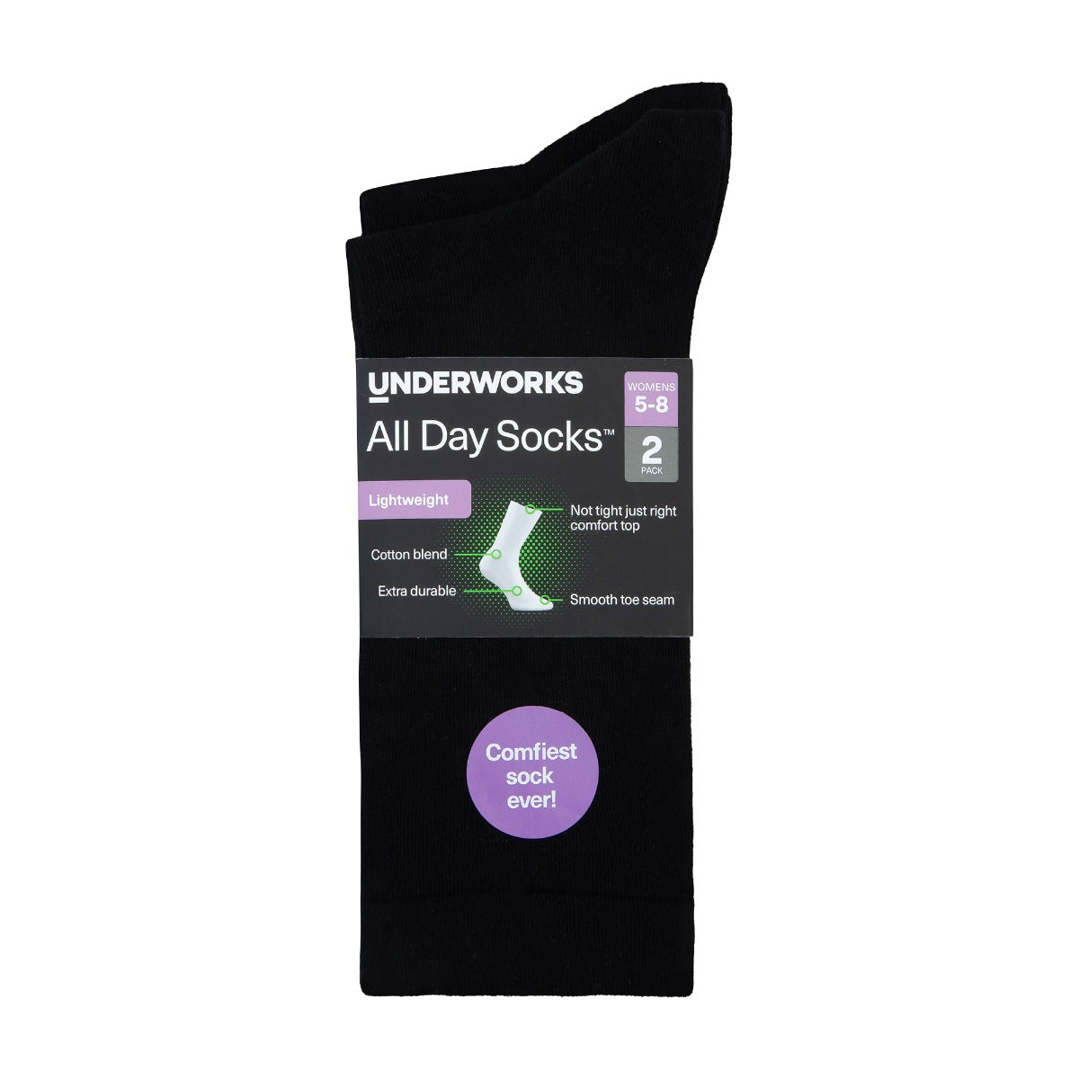 Women's All Day Cotton Rich Lightweight Crew Socks 2 Pack