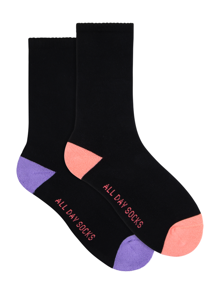 Women's Black - Pink & Blue All Day Socks - 2 Pack