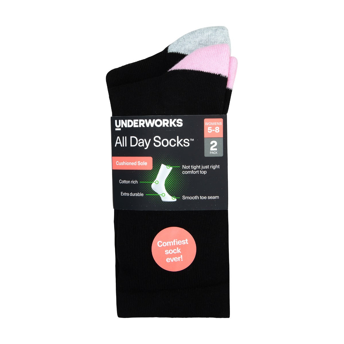 Women's All Day Cotton Rich Cushion Crew Socks 2 Pack