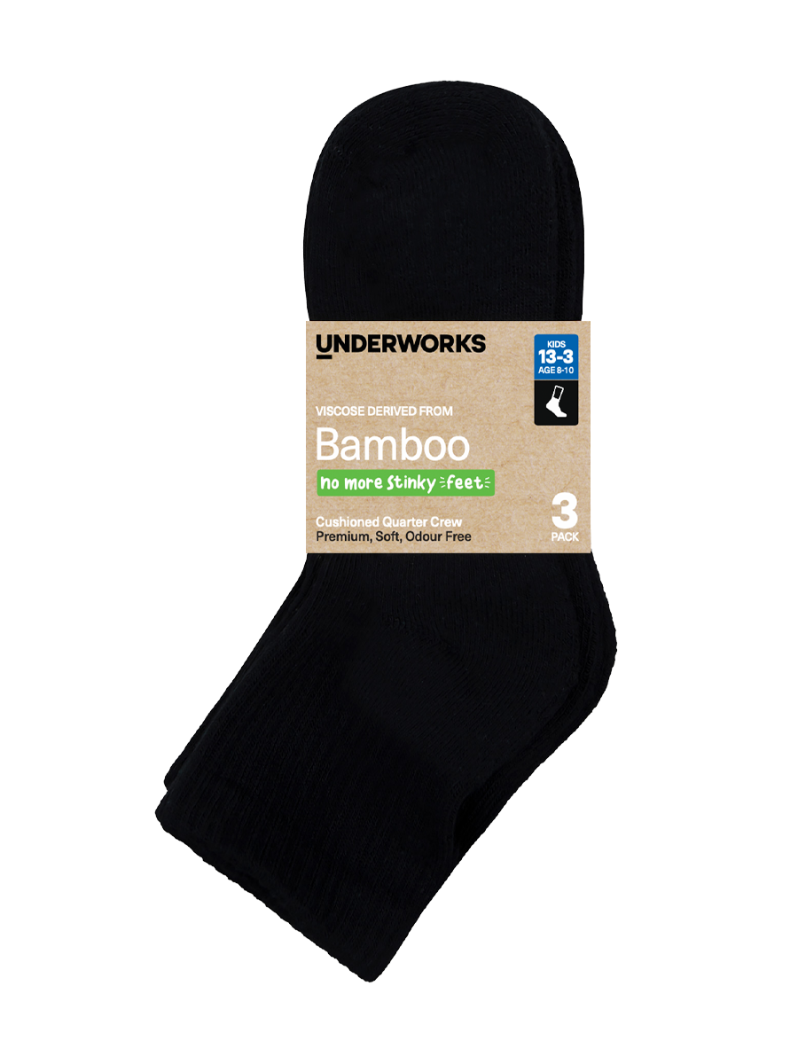 Kids Viscose Derived from Bamboo Cushioned Quarter Crew 3 Pack