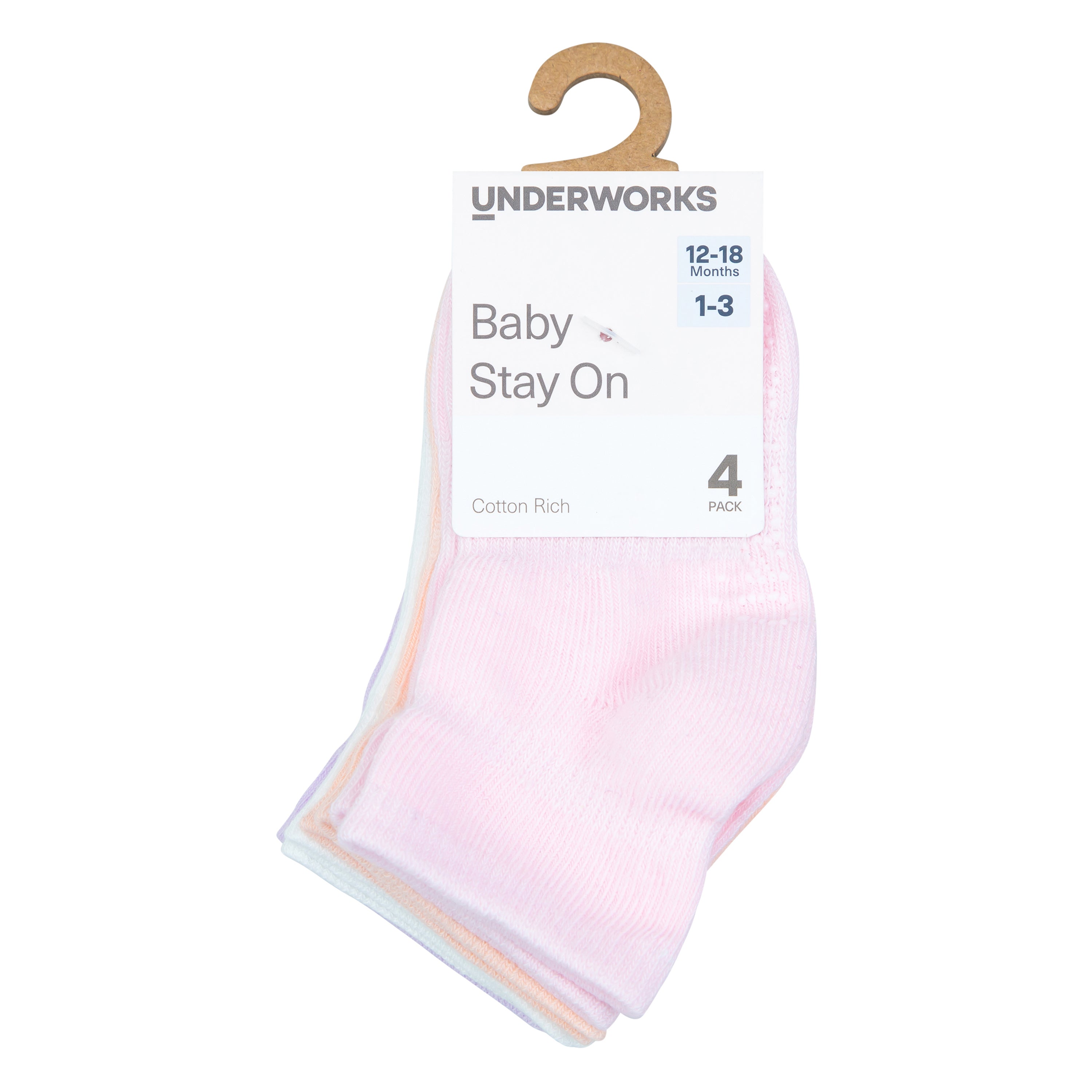 Baby Stay On Mid Crew Socks 4 Pack