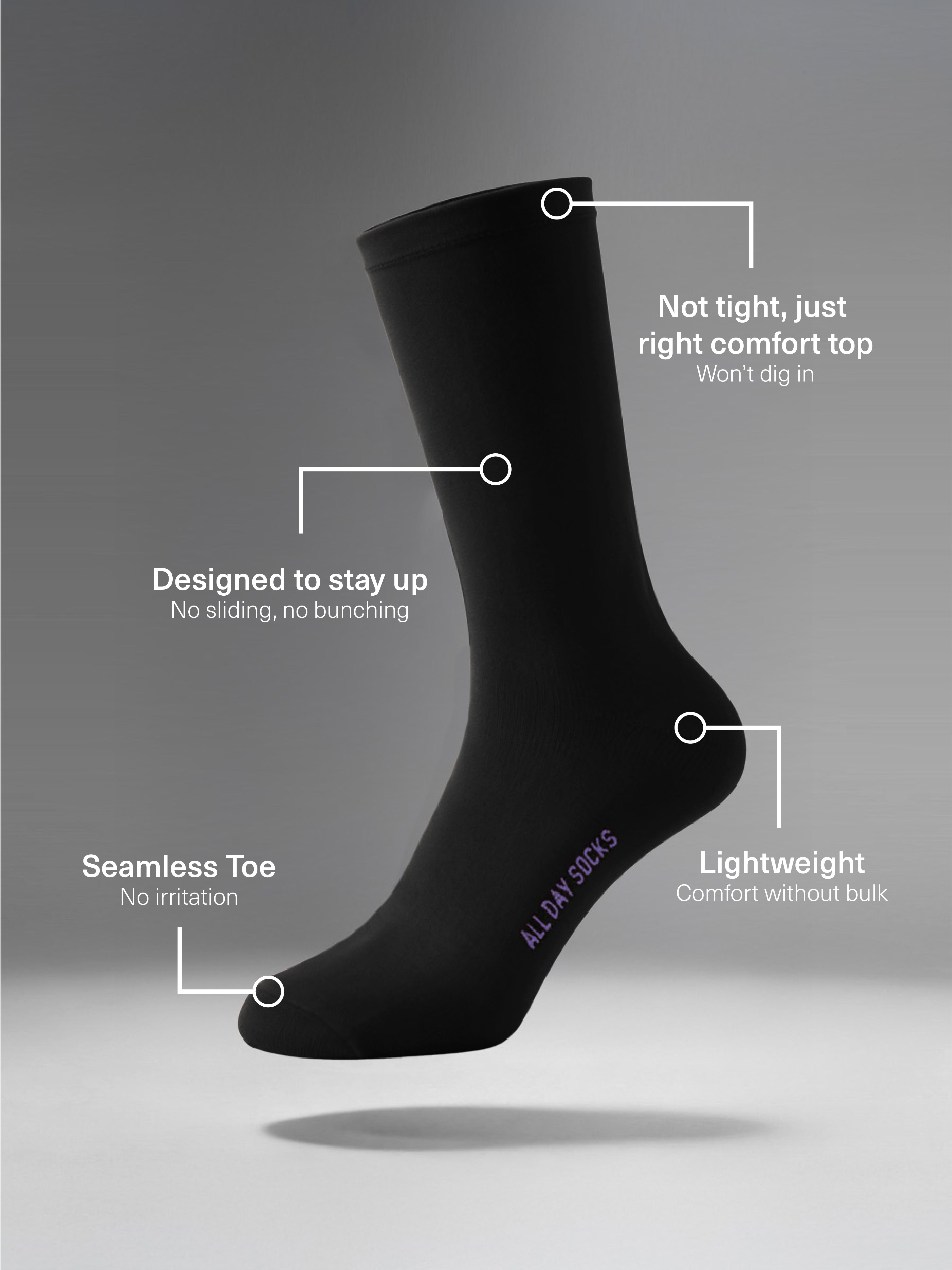 Women's All Day Crew Socks | Black | Underworks Australia