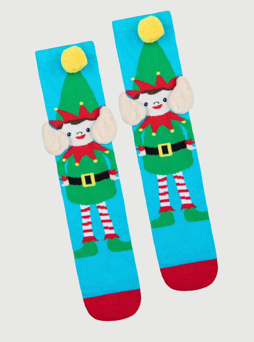 Kid's Novelty Christmas Elf Pattern Knee High Socks