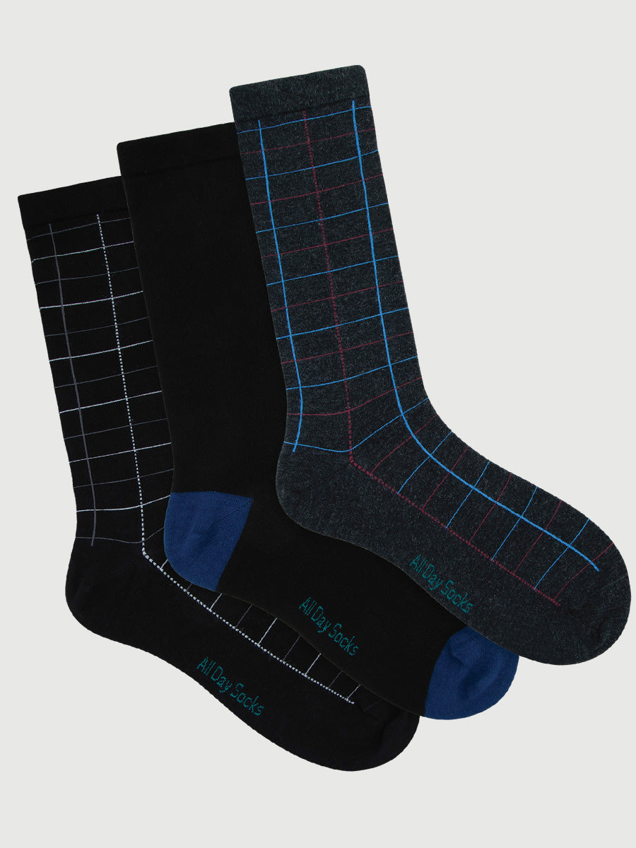 Men's All Day Premium Fine Pattern Crew 3 Pack Check