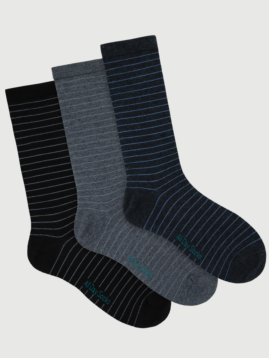 Men's All Day Premium Fine Crew 3 Pack Stripe