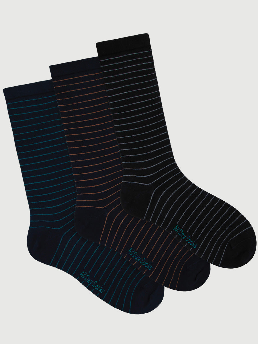 Men's All Day Premium Fine Pattern Crew 3 Pack  Stripe