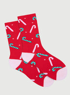 Women's Novelty Christmas Candy Cane Pattern Crew Socks