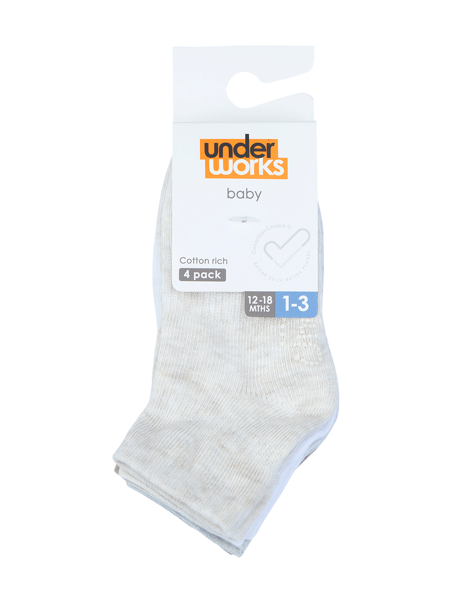 Baby Stay On Mid Crew Socks 4 Pack