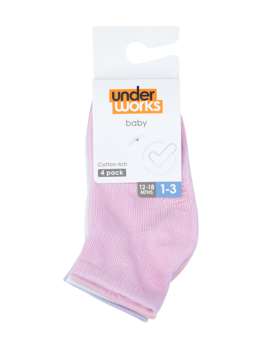 Baby Stay On Mid Crew Socks 4 Pack