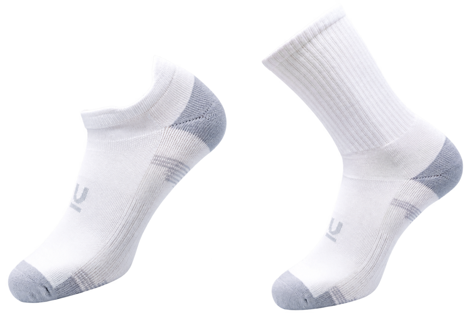 White Bamboo Tech heel-tab sock with grey cushioning panels