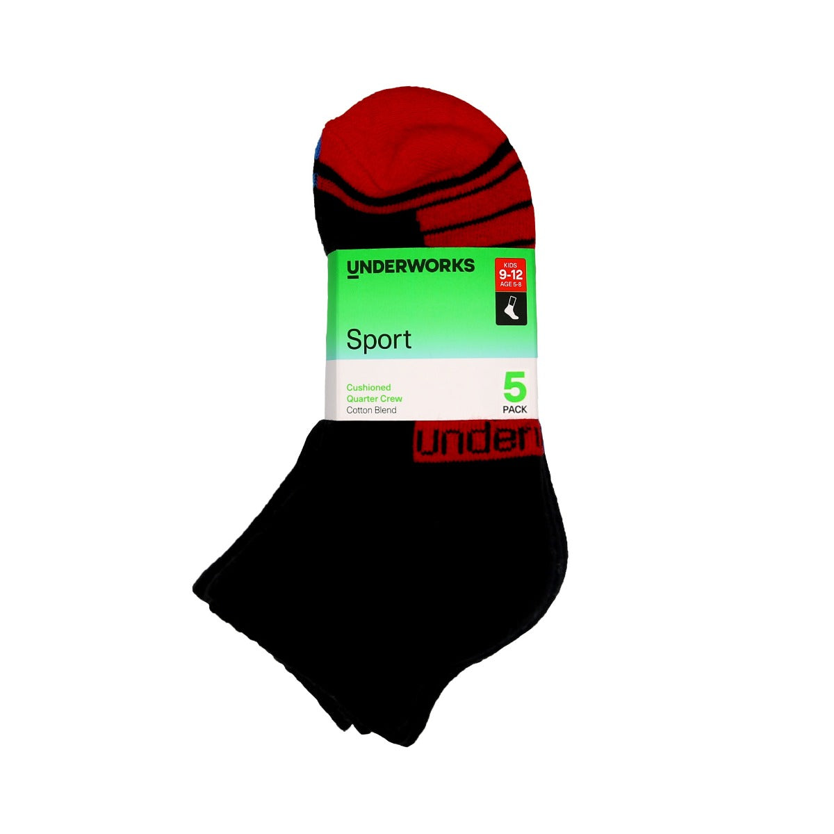 Kids Cushioned Sport Quarter Crew Socks 5 Pack