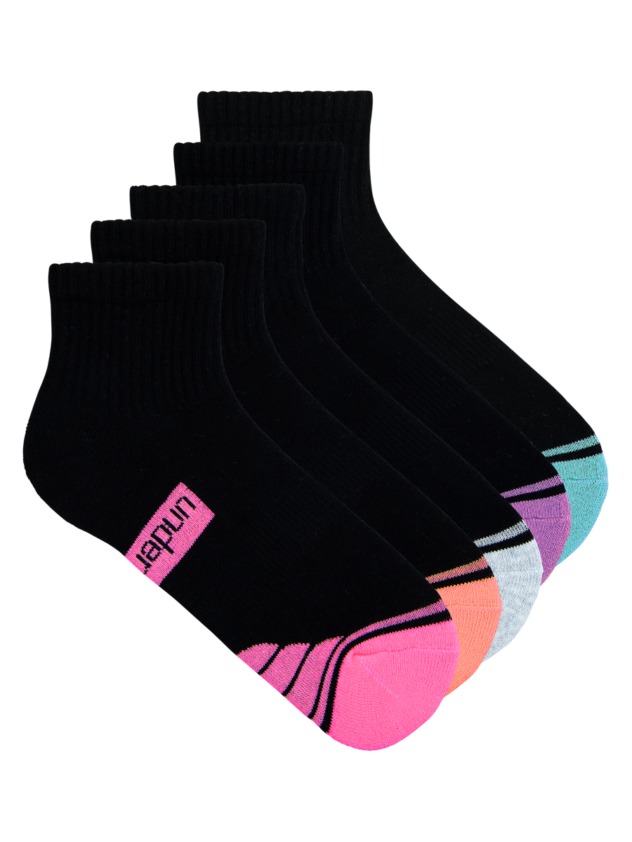 Kids Sport Quarter Crew Cushioned Socks 5 Pack