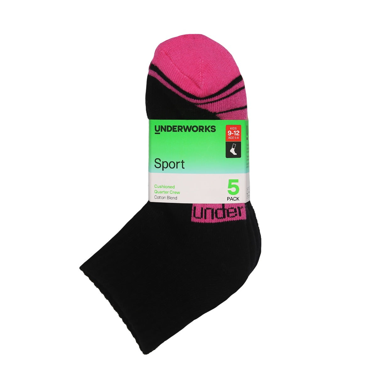 Kids Sport Quarter Crew Cushioned Socks 5 Pack