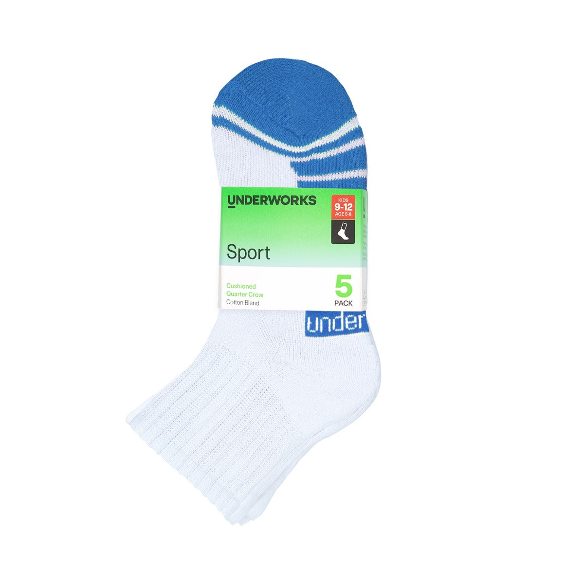 Kids Sport Cushioned Quarter Crew Socks 5 Pack