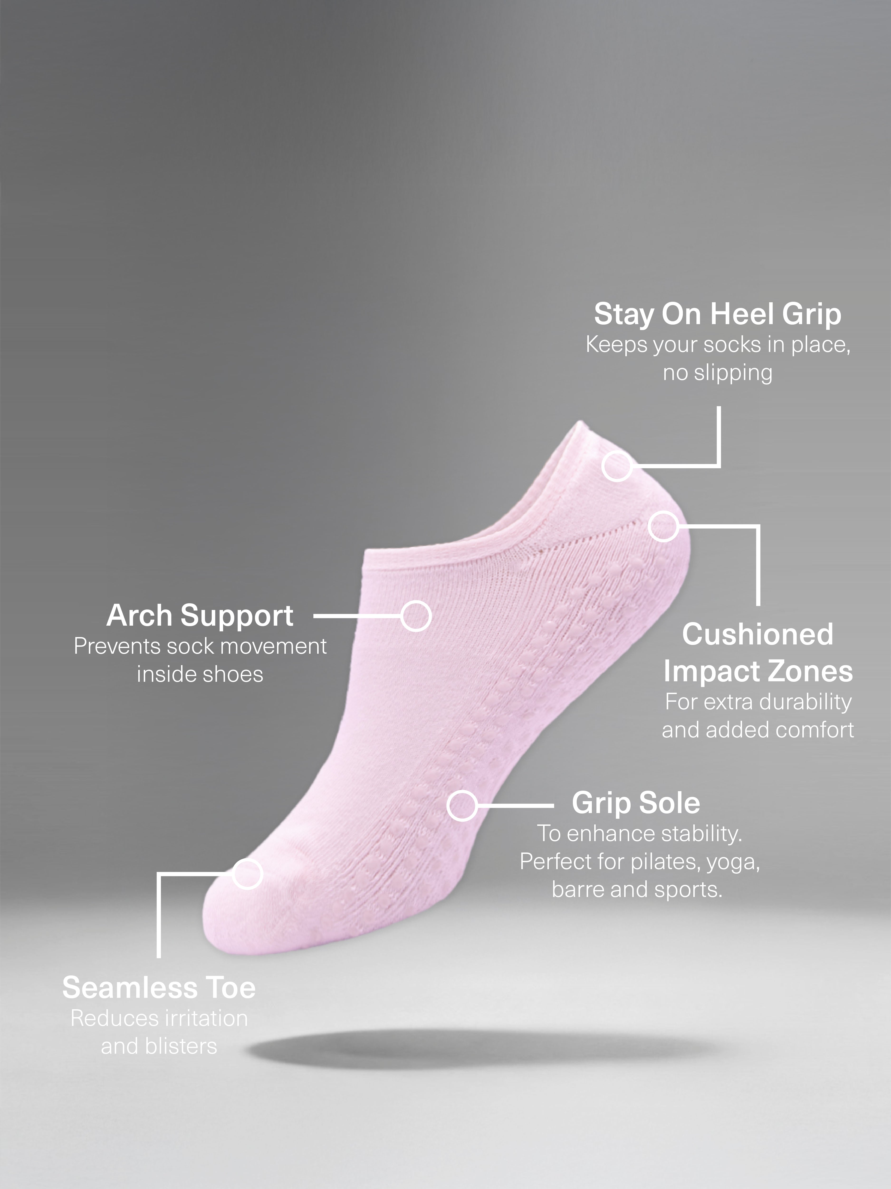 Women's No Show Grip Socks 3 Pack