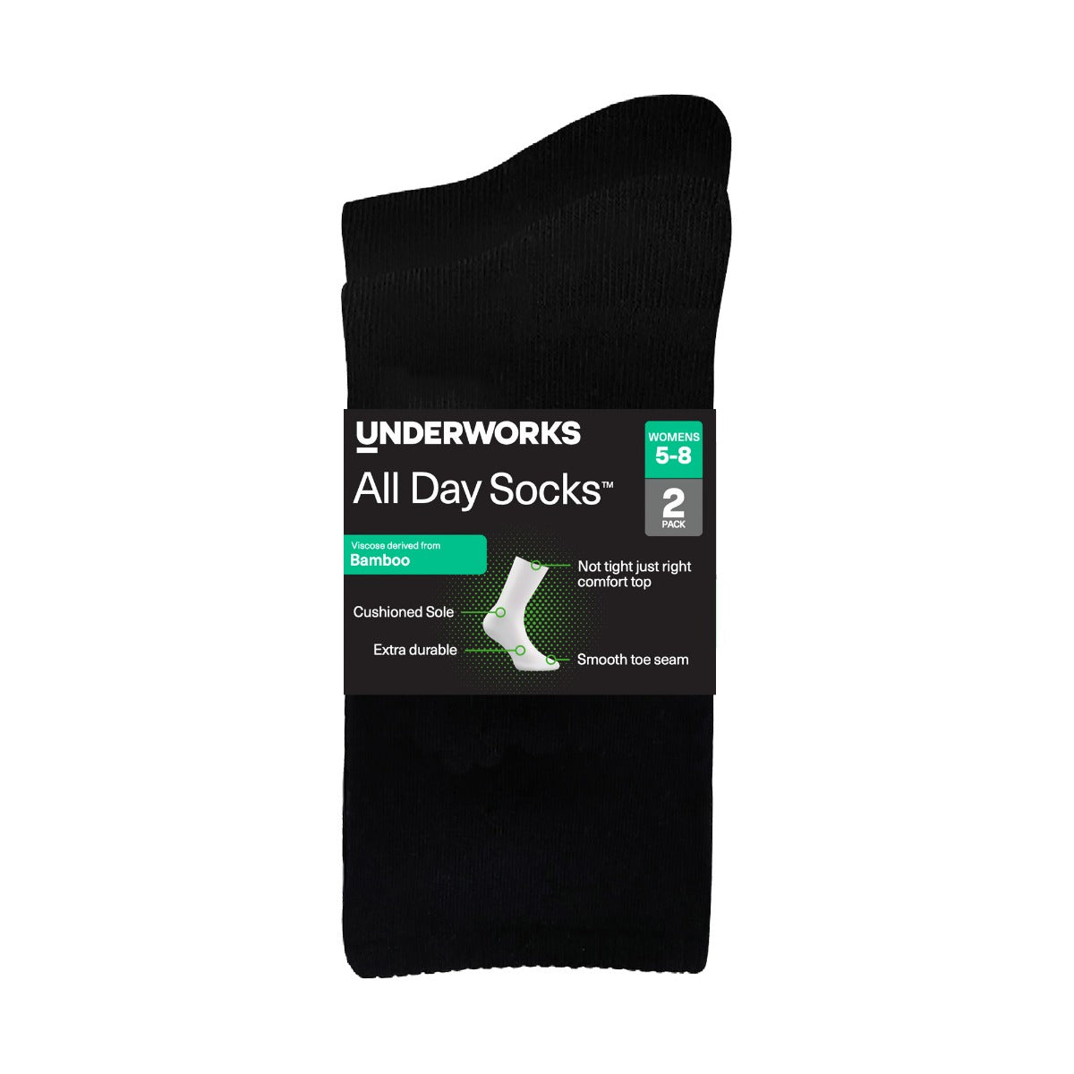 Women's All Day Bamboo Cushion Crew Socks 2 Pack