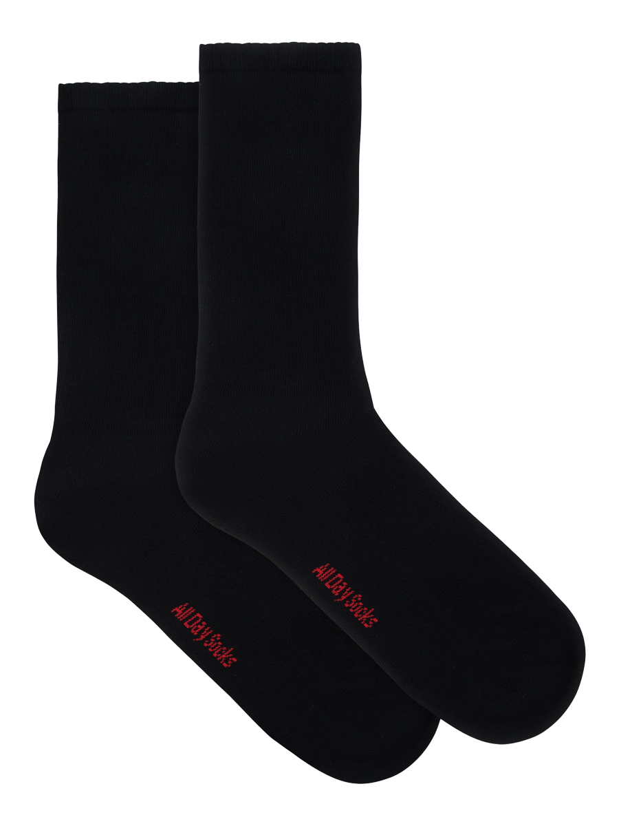 mens black all day plain cushion foot crew socks 2 pack - underworks