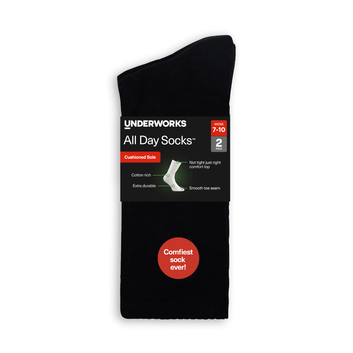Men's All Day Socks Cotton Rich Cushion Crew 2 Pack