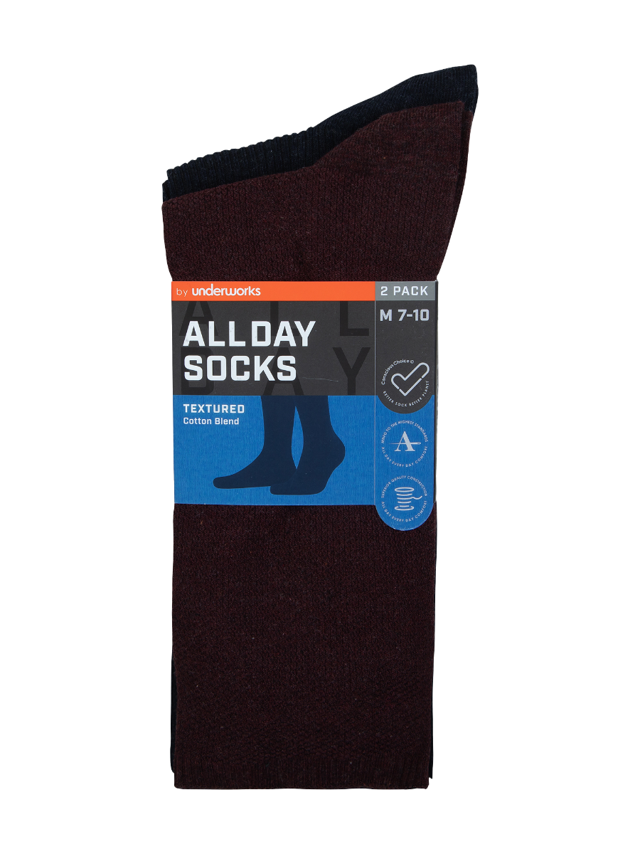Men's All Day Fine Cotton Textured Sock 2 Pack