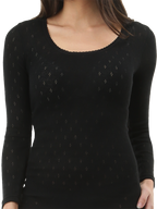 womens ivory pointelle long sleeve thermal - underworks