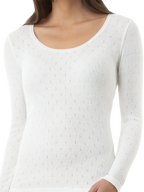 womens ivory pointelle long sleeve thermal - underworks