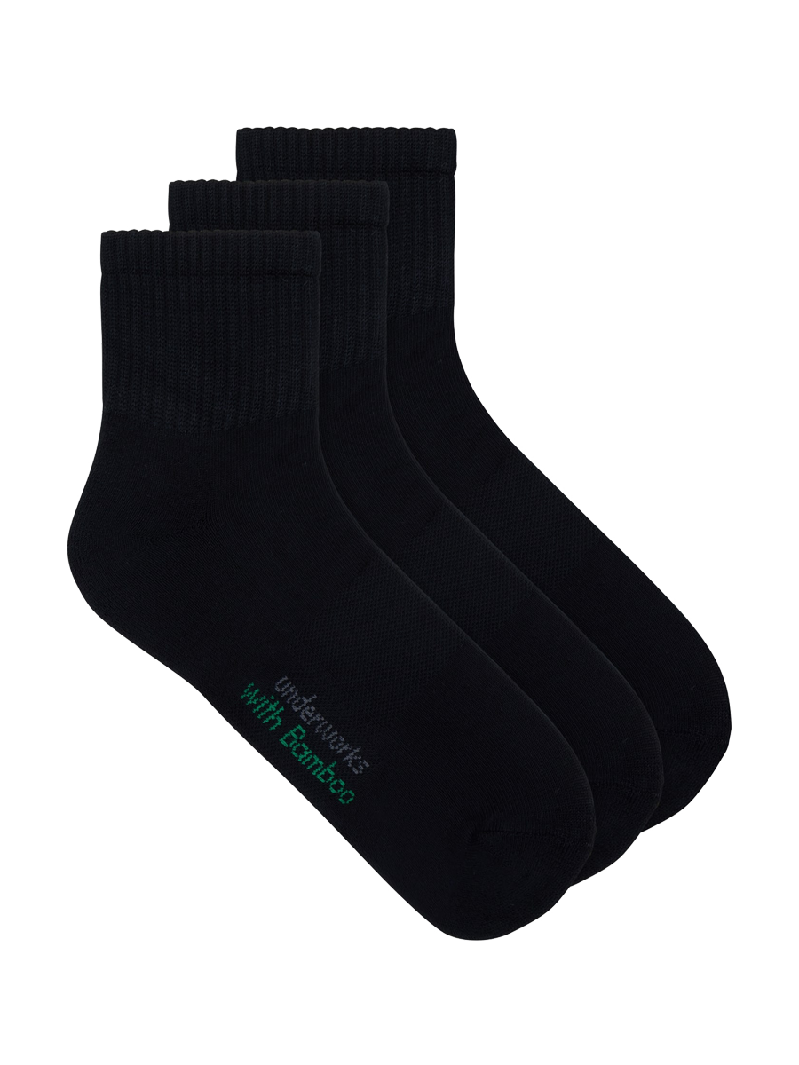 mens black organic bamboo sport quarter crew - 3 pack | Underworks