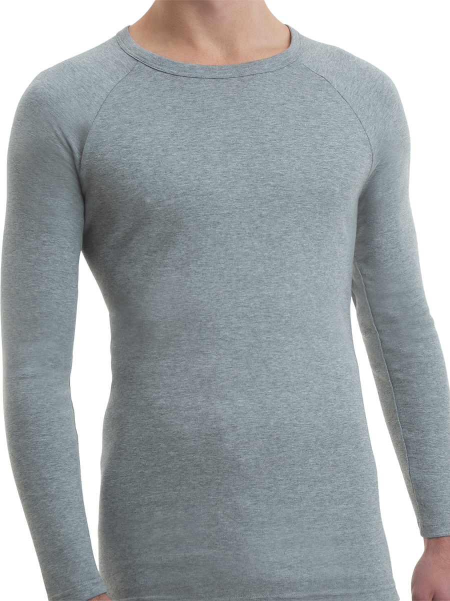 mens grey cotton interlock long sleeve thermal - underworks