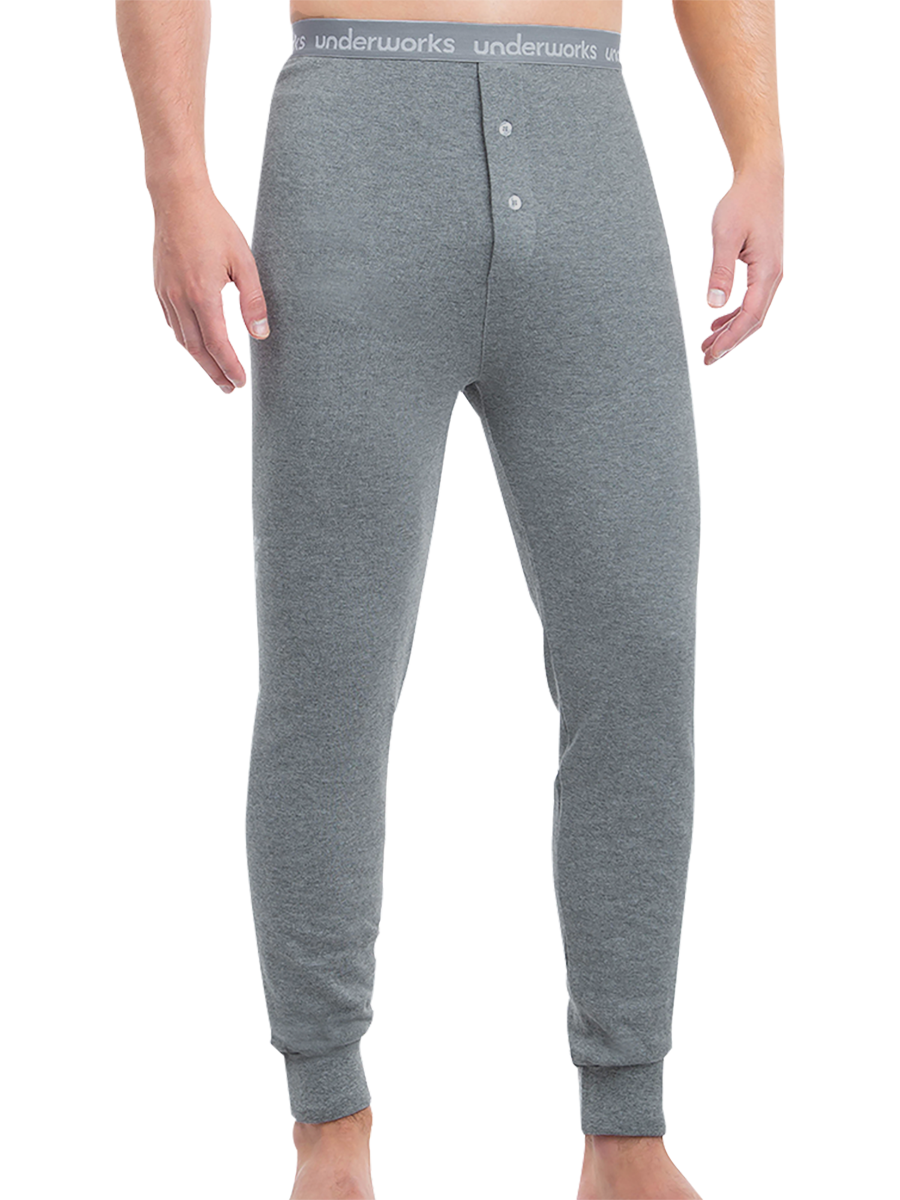mens grey cotton interlock long john thermal - underworks