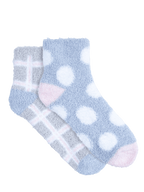 womens blue spot grey check cosies socks 2 pack - underworks