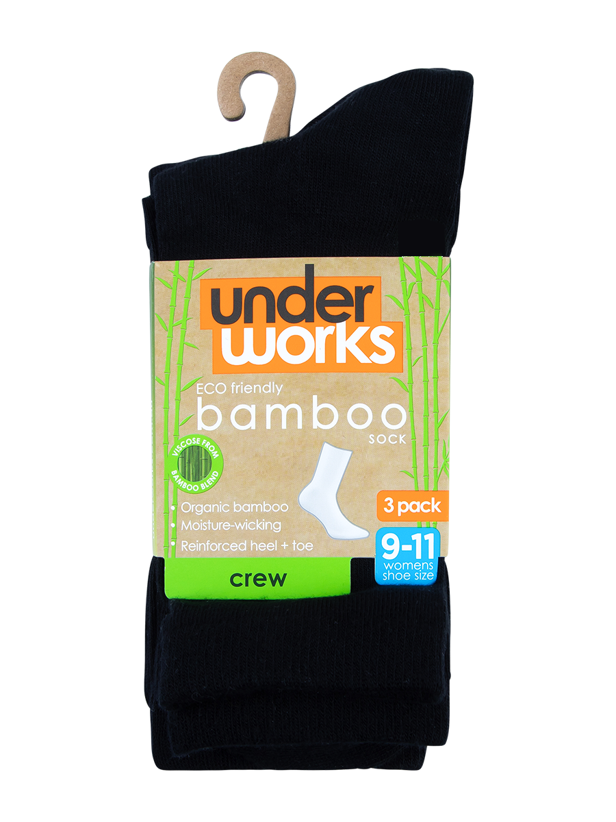 Womens black organic bamboo casual crew 3 pack socks | Underworks