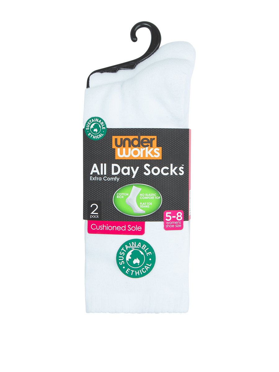 womens white all day cotton-rich cushion sole crew socks 2 pack - underworks