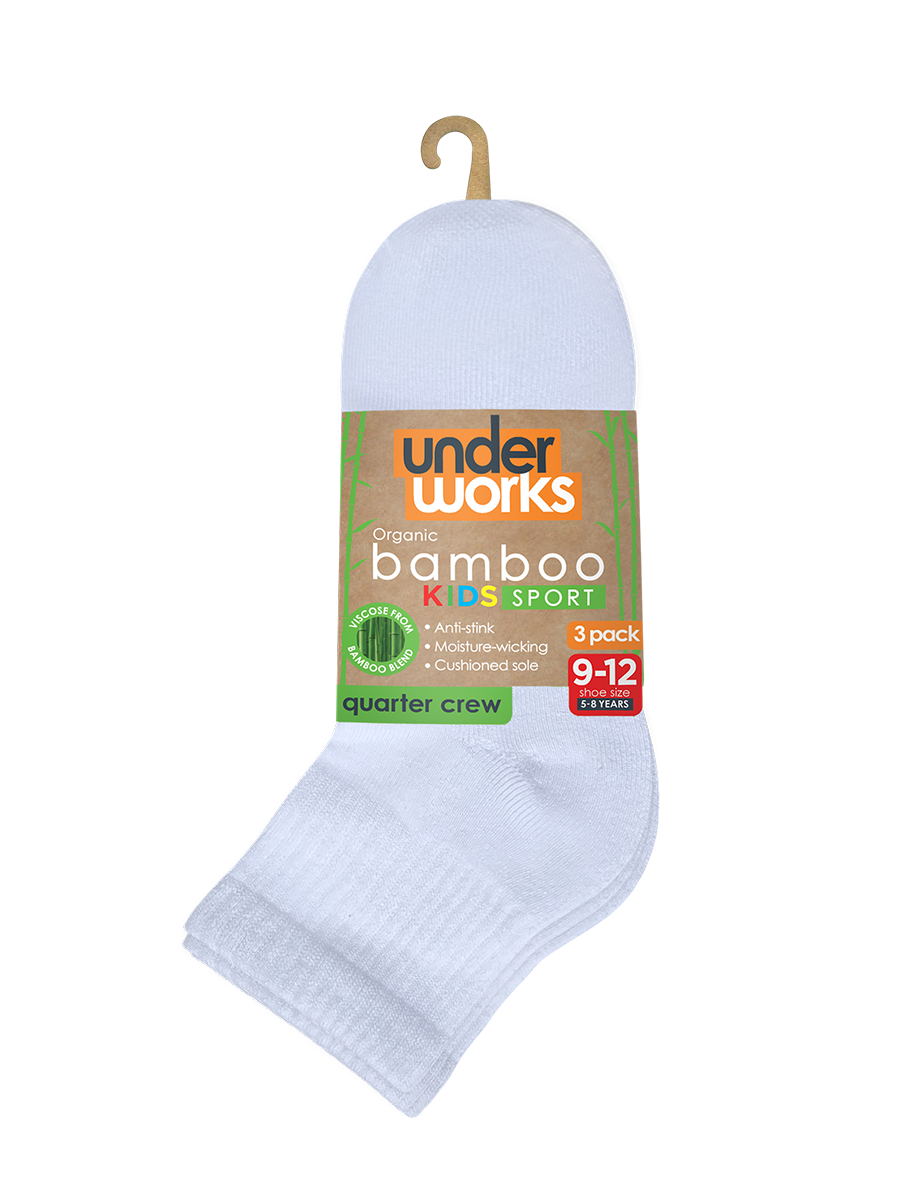 kids white organic bamboo 3 pack socks | Underworks