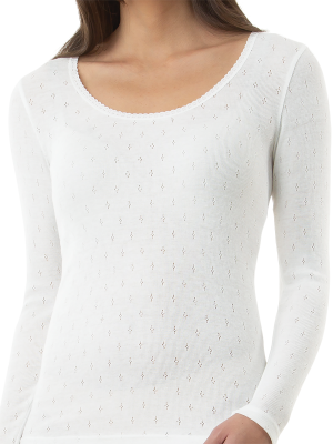 womens ivory pointelle long sleeve thermal - underworks