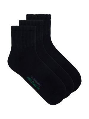 mens black organic bamboo sport quarter crew - 3 pack | Underworks