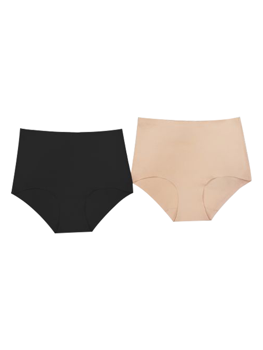 womens nylon black and beige laser cut full brief underwear 2 pack - underworks